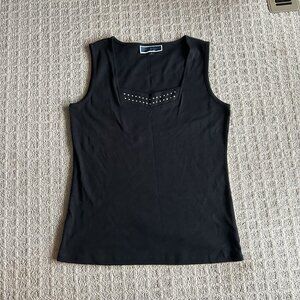 Karen Scott Tank Top Womens Medium Black Sparkle Square Neck Cotton Y2K Classic